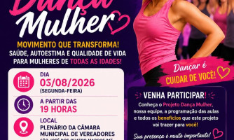 Projeto Dança Mulher será lançado com aula inaugural no dia 3 de agosto em São José dos Quatro Marcos