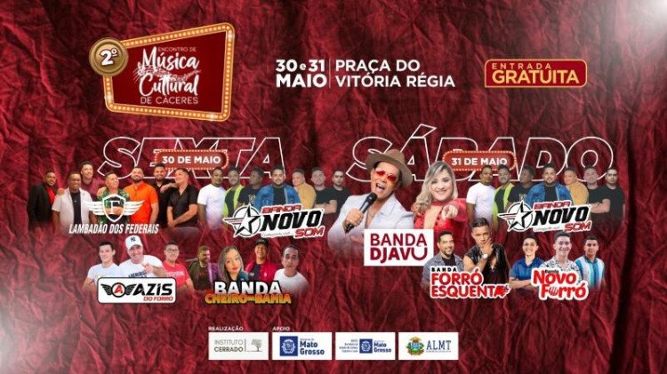 2º Encontro de Música Cultural com shows gratuitos e valorização do lambadão em Cáceres