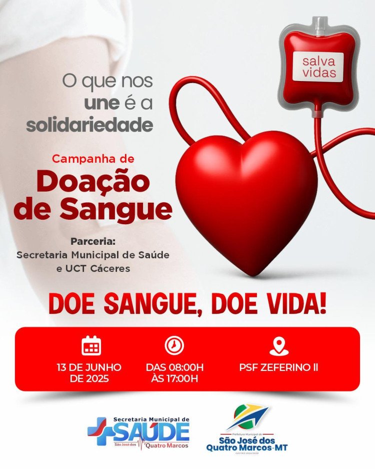 Quatro Marcos promove campanha de doação de sangue nesta sexta-feira, 13 de junho