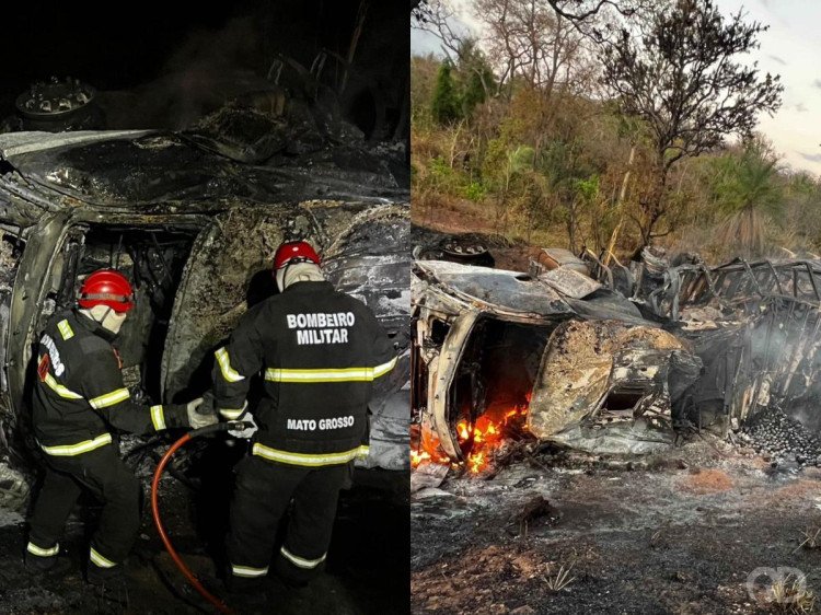 Caminhão tomba, pega fogo e motorista morre carbonizado na BR-174, em Mirassol D’Oeste
