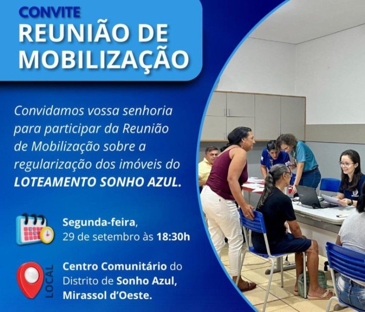 Moradores do Loteamento Sonho Azul em Mirassol são convocados para reunião sobre regularização fundiária