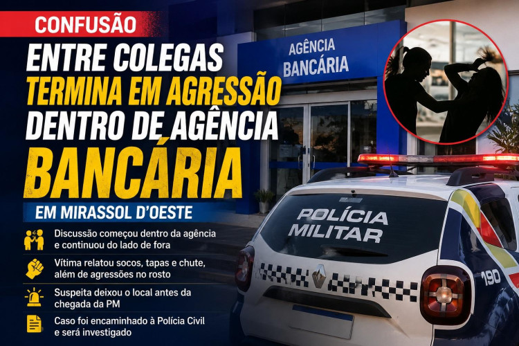 Confusão entre colegas termina em agressão dentro de agência bancária em Mirassol D’Oeste