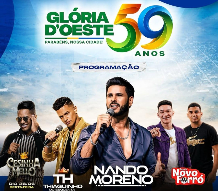 Glória D’Oeste anuncia programação especial para celebrar 59 anos de emancipação