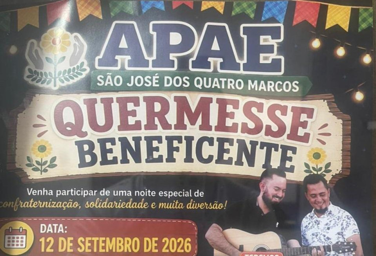 APAE de São José dos Quatro Marcos promove quermesse beneficente com música ao vivo e leilão
