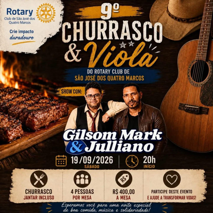 Rotary Clube promove 9º Churrasco & Viola com foco na solidariedade em São José dos Quatro Marcos