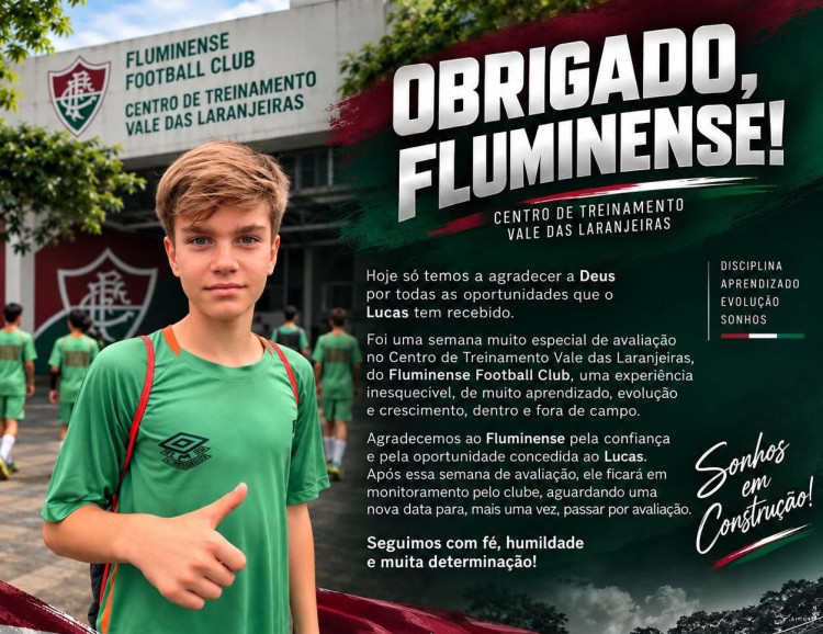 Atleta de São José dos Quatro Marcos passa por avaliação no Fluminense